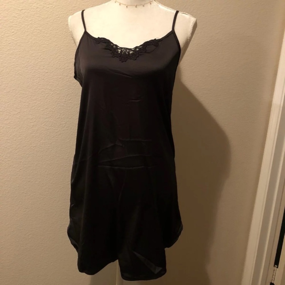 NWOT Silky Lace Inset Black Dress - Picture 1 of 6